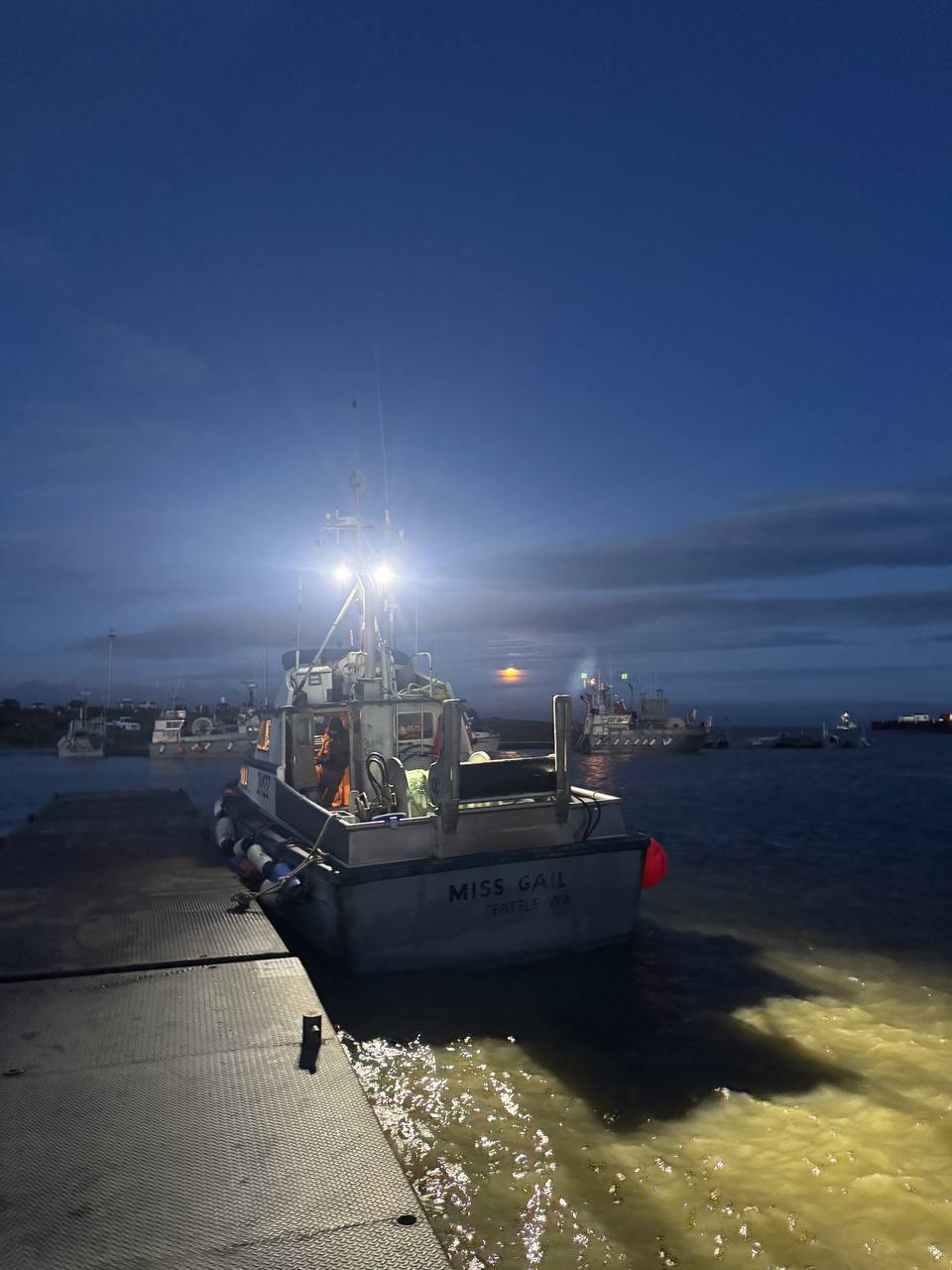 F/V Miss Gail under a full moon in Bristol Bay