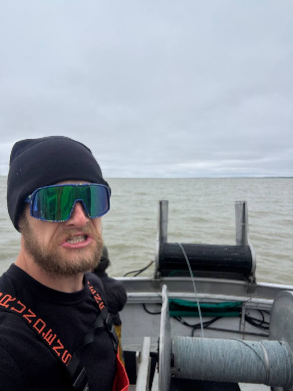 Salty seaman grin on the water